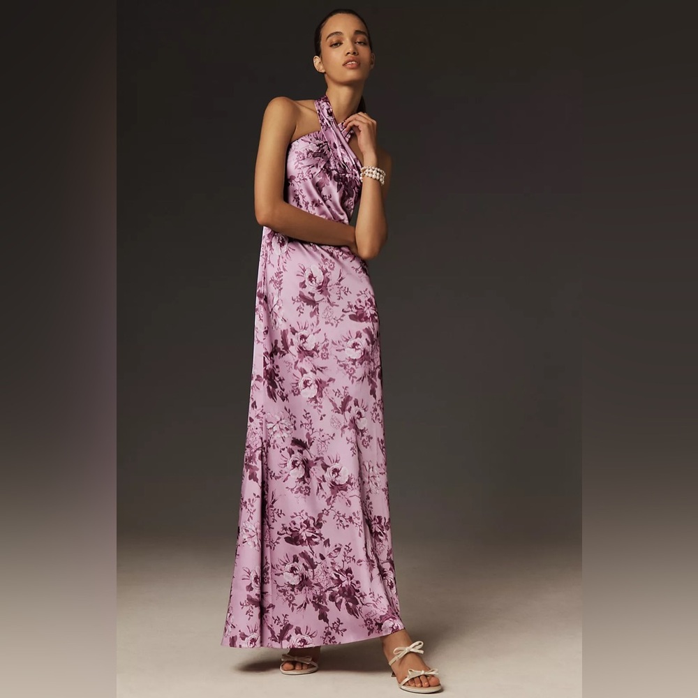BHLDN Ruby Twist Halter Satin Gown in Orchid Serenity